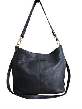 Hobo Pier Polished Leather Shoulder / Crossbody Bag in Black